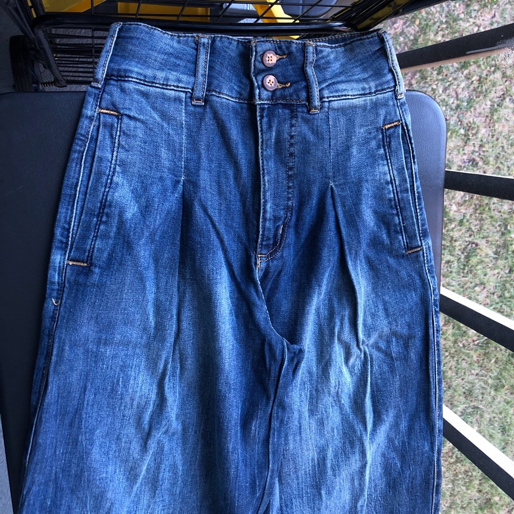 Price FIRM Anthropologie high waist baggy flare Dark blue wide leg jeans - Picture 4 of 5